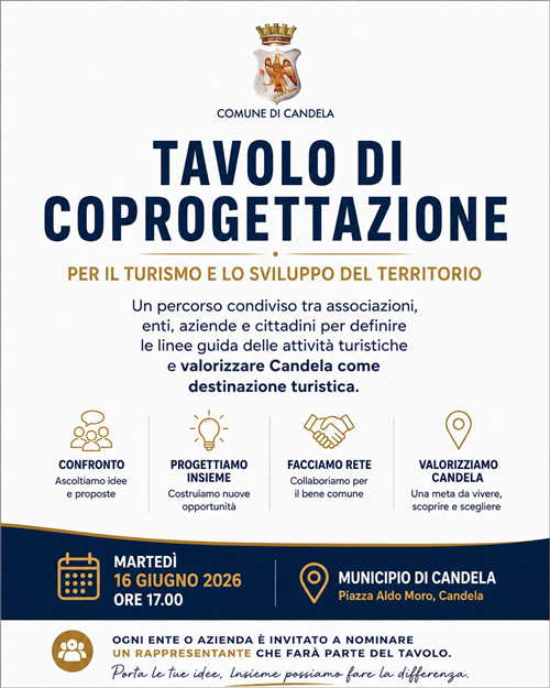 Invito alla costituzione del tavolo di coprogettazione per il turismo e lo sviluppo del territorio
