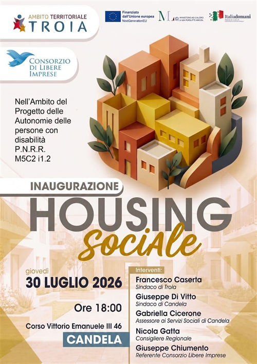 Progetto 'Housing sociale': inaugurazione del contesto abitativo del Comune di Candela